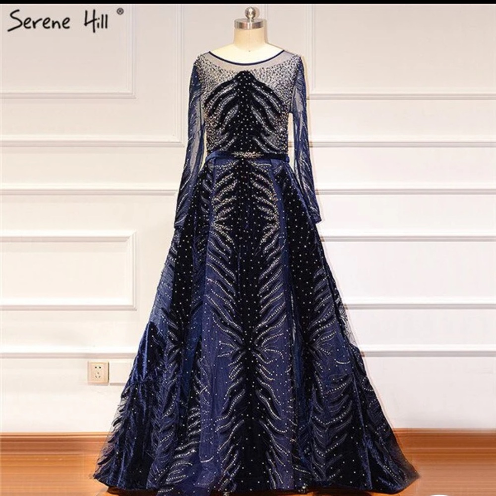 Serene Hill Navy Long Sleeve Gown - Picture 2 of 7